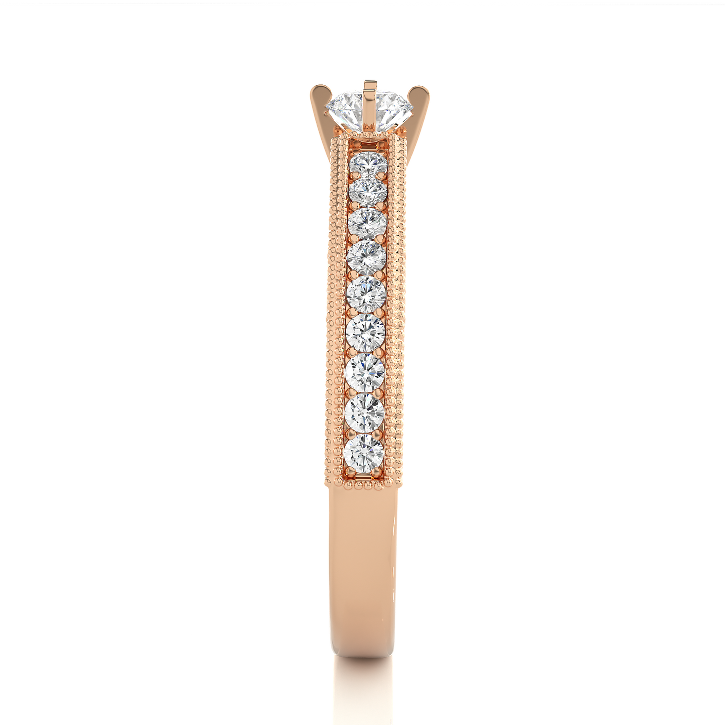 14k Solid Gold round cut Lab Grown Diamond With Pave And Side Stone Gift For wedding