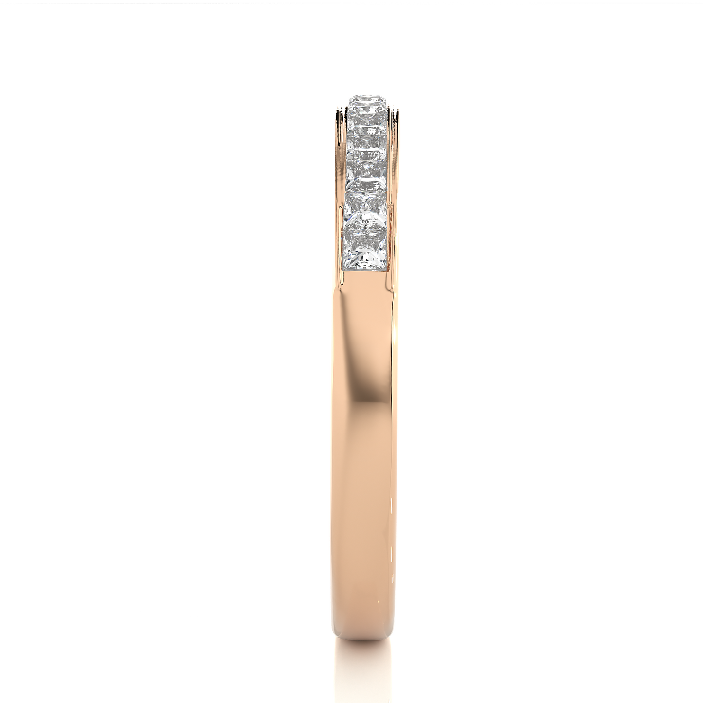 Labgrown Princess Cut Gold Half Eternity Band Ring 14K Solid Gold Stackable Band for Women's