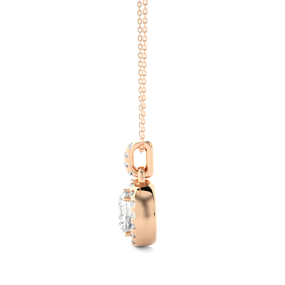 Halo Round Cut Diamond Pendant Necklace in 14k Solid Gold with Labgrown Diamond Accent