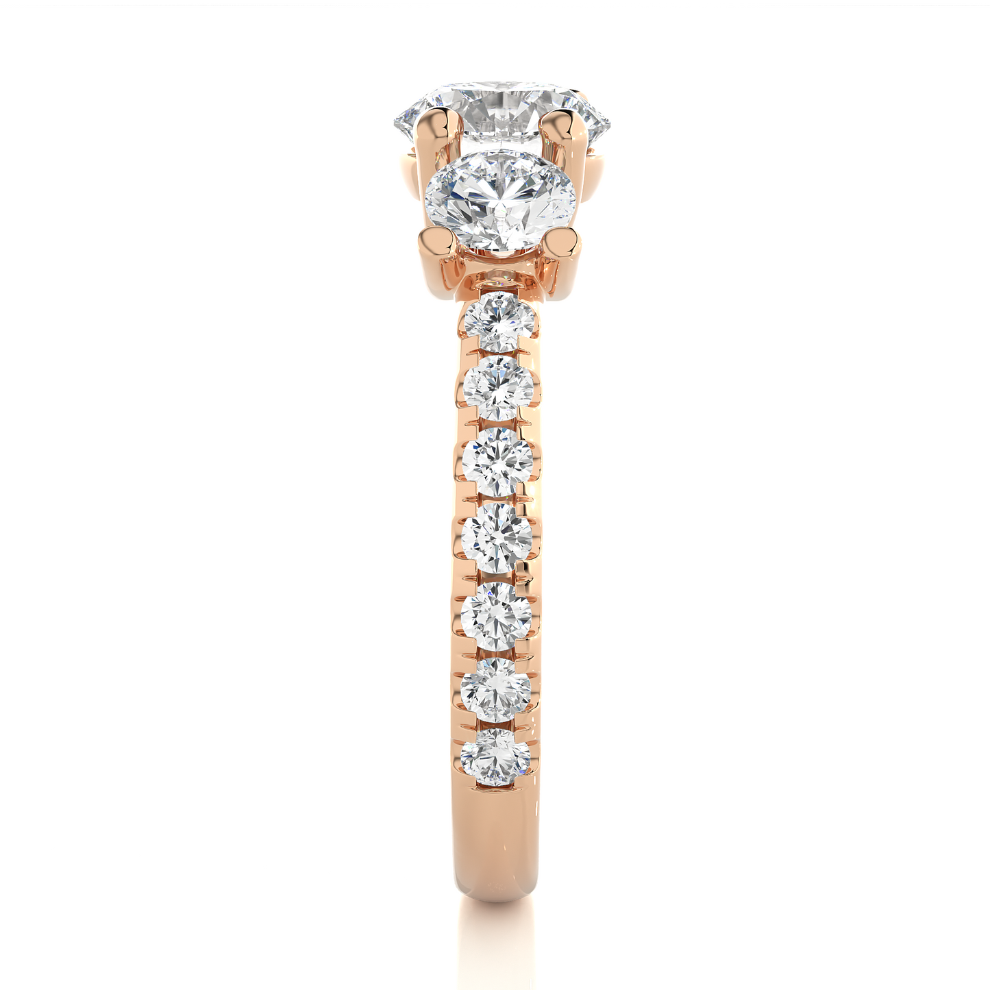 14K Gold Three Stone Engagement Ring With Side Stones 2.22 Ct Brilliant Round Cut lab grown Promise Ring