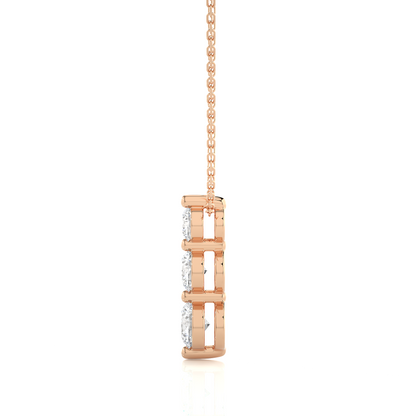 Unique Bezel Set Diamond Pendant Three Stone Round Lab Grown Necklace In 18K Solid Gold