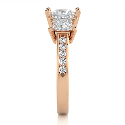 14K Solid Gold princess cut 2.20 Ct  Lab grown three stone Ring For Her