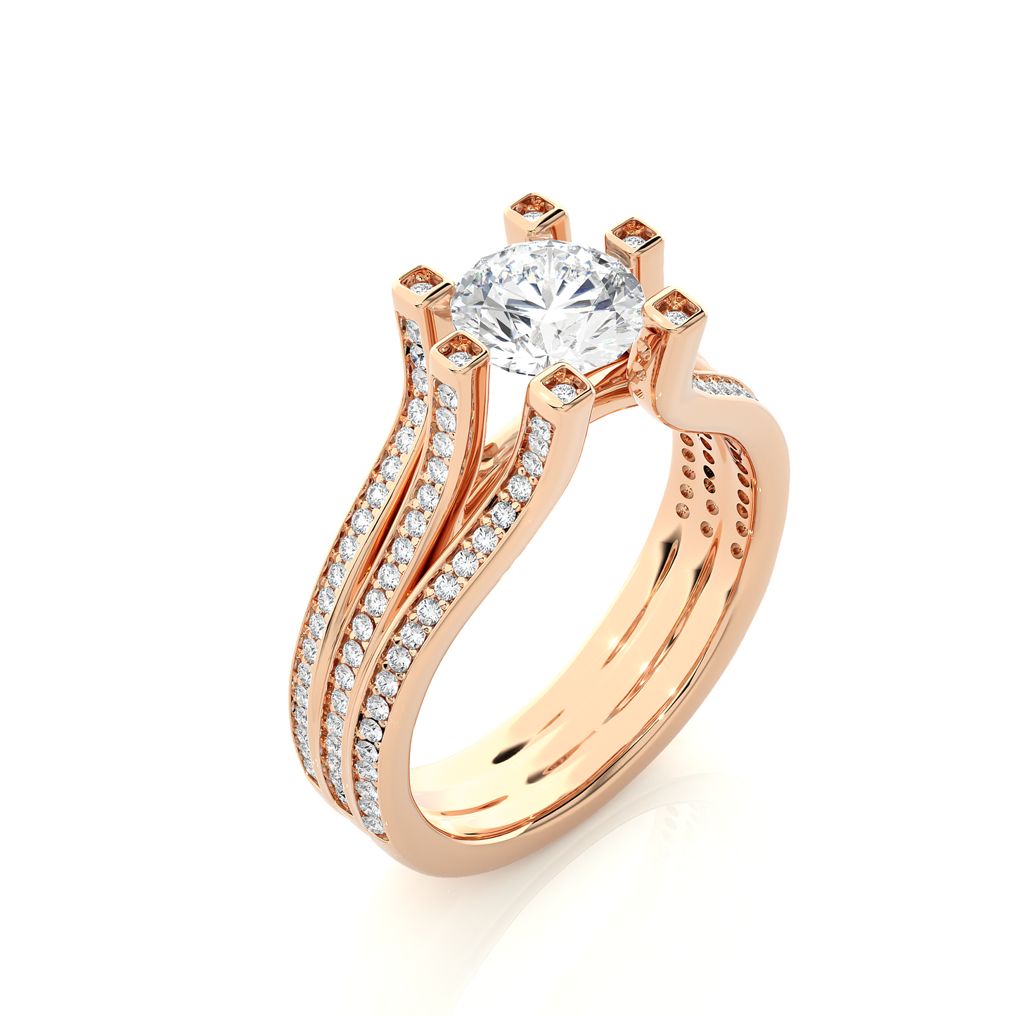 Round Brilliant Cut Lab Grown Diamond Ring, 18K Solid Gold Split Shank Ring In Wedding Special For Bridals