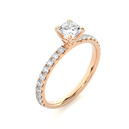 1.01 CT Princess Cut Lab Grown  Diamond 14k Solid Gold With Pave and Side Stone Women Diamond Ring