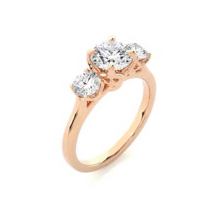 Eco Friendly Round Lab Diamond  Five Stone Ring 14K Solid Yellow Gold Ready To Ship