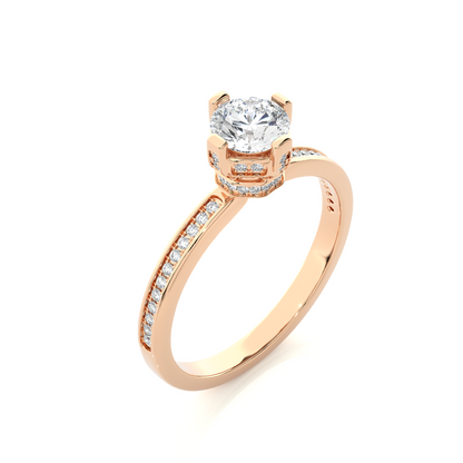 Round Cut Lab Grown  Diamond Halo Engagement 14K Solid Gold Ring For Her