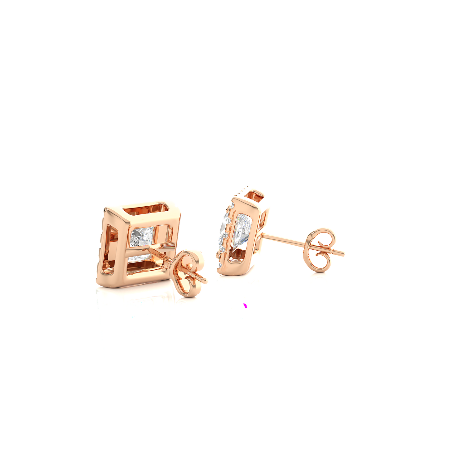 Princess Cut Diamond Stud Earrings Lab Grown Wedding Studs Halo Earring Gift for Women's