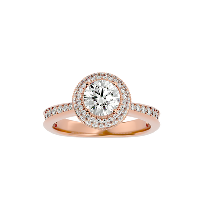 1.59 Ct Round Cut Lab grown Solitaire Ring With Round Accent,14K Solid Gold Hidden Halo Wedding Ring for  gifted