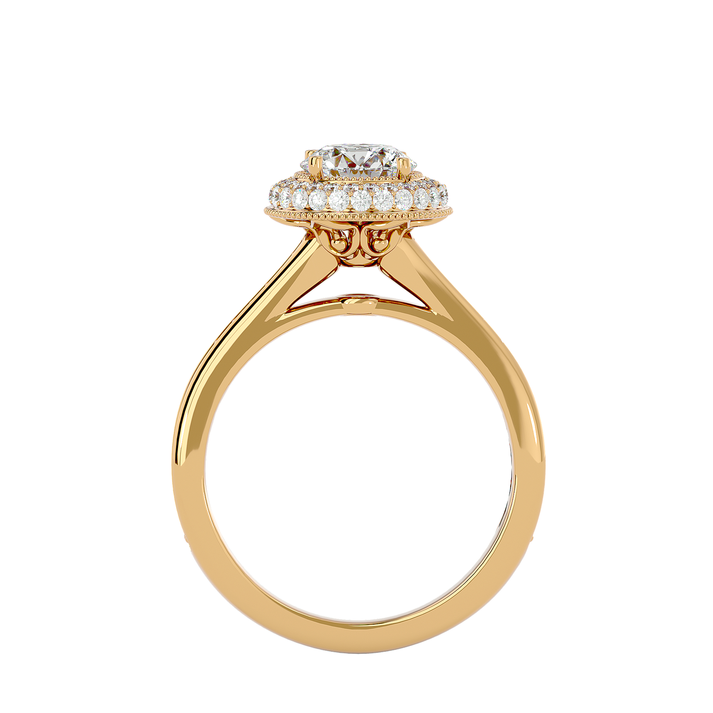 1.59 Ct Round Cut Lab grown Solitaire Ring With Round Accent,14K Solid Gold Hidden Halo Wedding Ring for  gifted