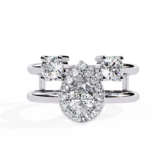 14k Yellow Gold Pear And Round Cut Lab Grown Diamond Classic Dainty Vintage Annivrasry Ring Gift For Her