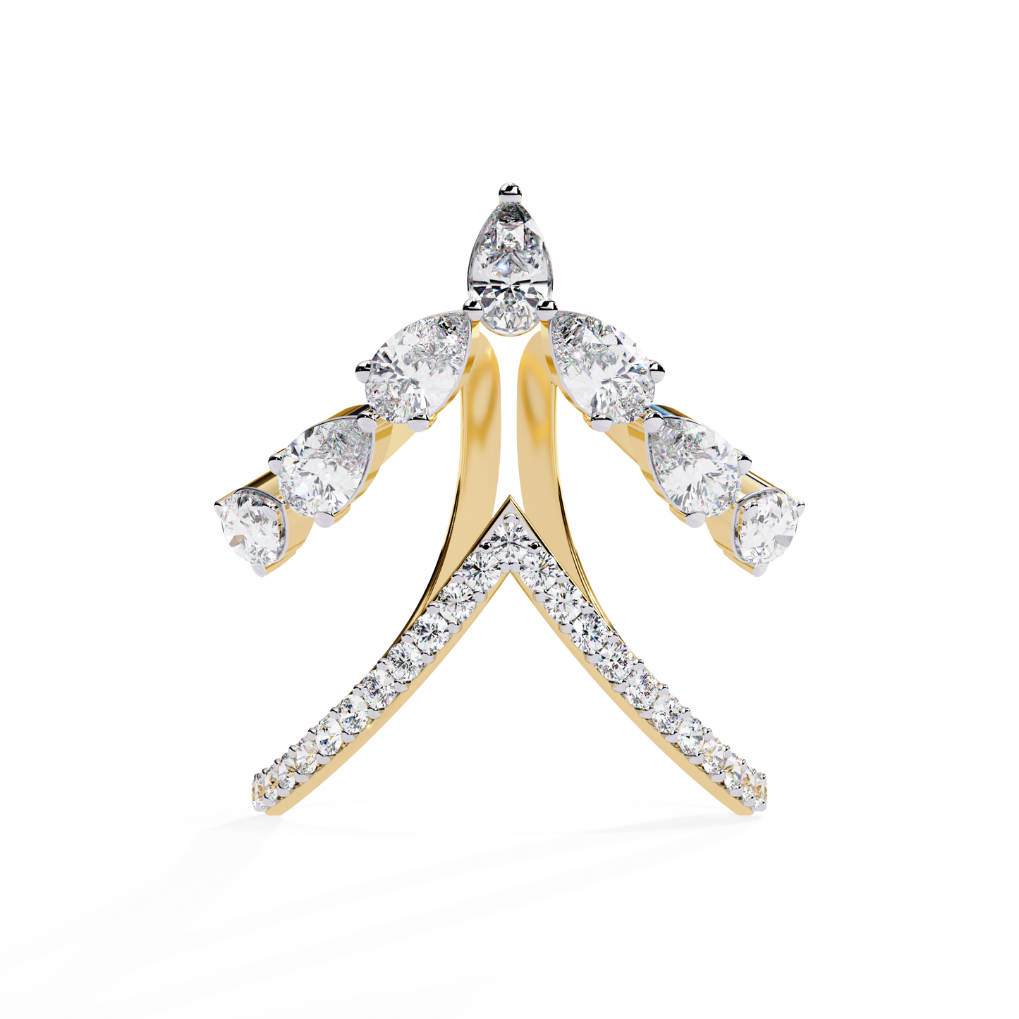 1.42Ct Pear And Round Cut Diamond Antique Inspired Two Row Cluster Vintage Classic Engagement Ring