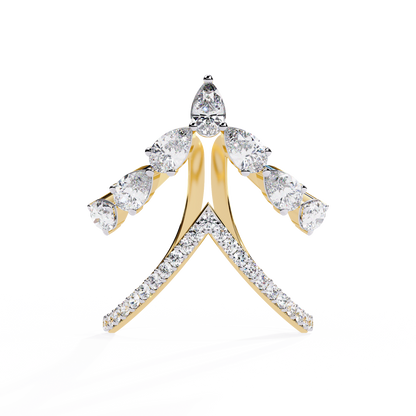 1.42Ct Pear And Round Cut Diamond Antique Inspired Two Row Cluster Vintage Classic Engagement Ring