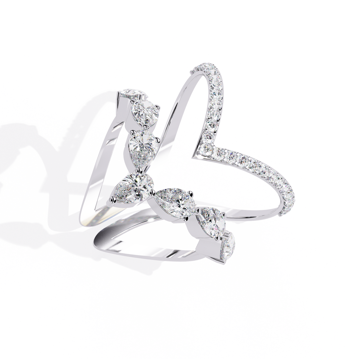 1.42Ct Pear And Round Cut Diamond Antique Inspired Two Row Cluster Vintage Classic Engagement Ring