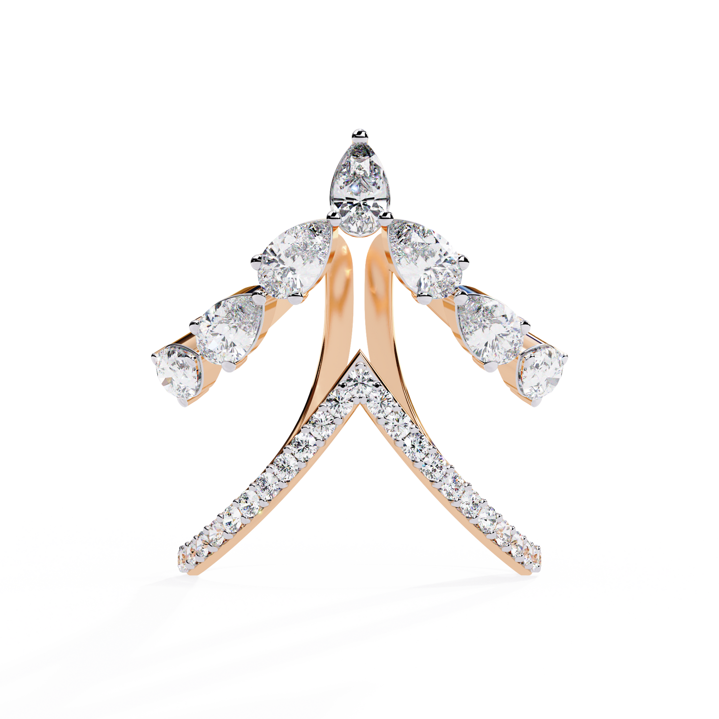 1.42Ct Pear And Round Cut Diamond Antique Inspired Two Row Cluster Vintage Classic Engagement Ring