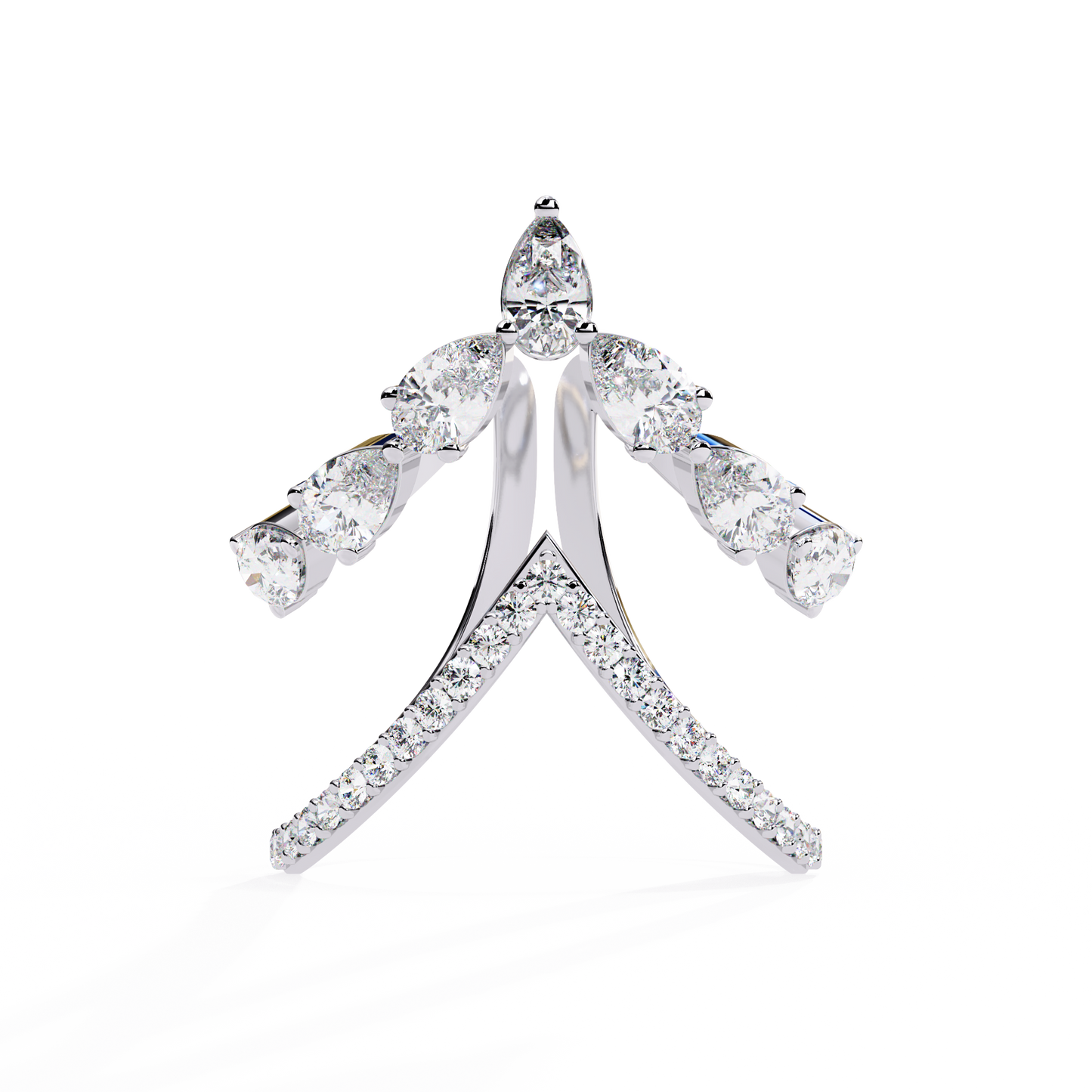 1.42Ct Pear And Round Cut Diamond Antique Inspired Two Row Cluster Vintage Classic Engagement Ring