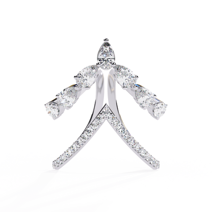 1.42Ct Pear And Round Cut Diamond Antique Inspired Two Row Cluster Vintage Classic Engagement Ring