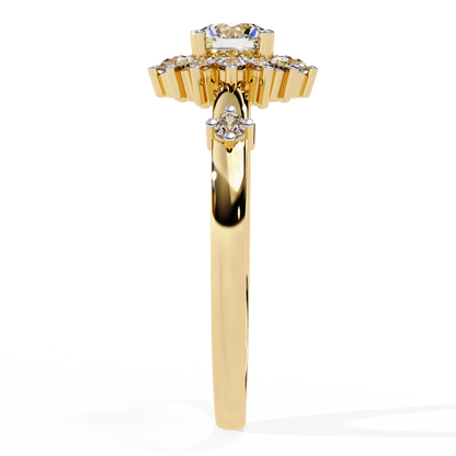 Round Cut Lab Grown Diamond Flower Shape Halo Style Prong Set Miniamlsit Promise Ring Gift For Her