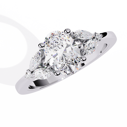 1.37Ct Oval, Marquise and Round Cut Lab Grown Triple Diamond Art Deco Delicate Vintage Stackable Ring