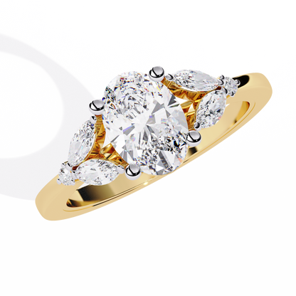 1.37Ct Oval, Marquise and Round Cut Lab Grown Triple Diamond Art Deco Delicate Vintage Stackable Ring
