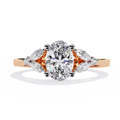 1.37Ct Oval, Marquise and Round Cut Lab Grown Triple Diamond Art Deco Delicate Vintage Stackable Ring