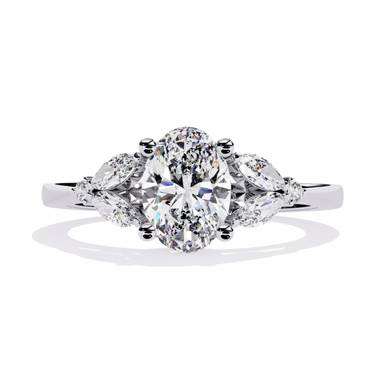 1.37Ct Oval, Marquise and Round Cut Lab Grown Triple Diamond Art Deco Delicate Vintage Stackable Ring