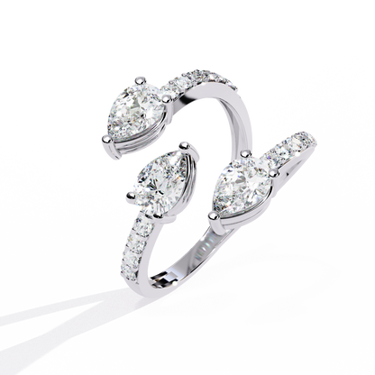 1.34Ct Pear And Round Cut Diamond Bypass Stunning Vintage Inspired Elegant Open Ring Gift For Women's