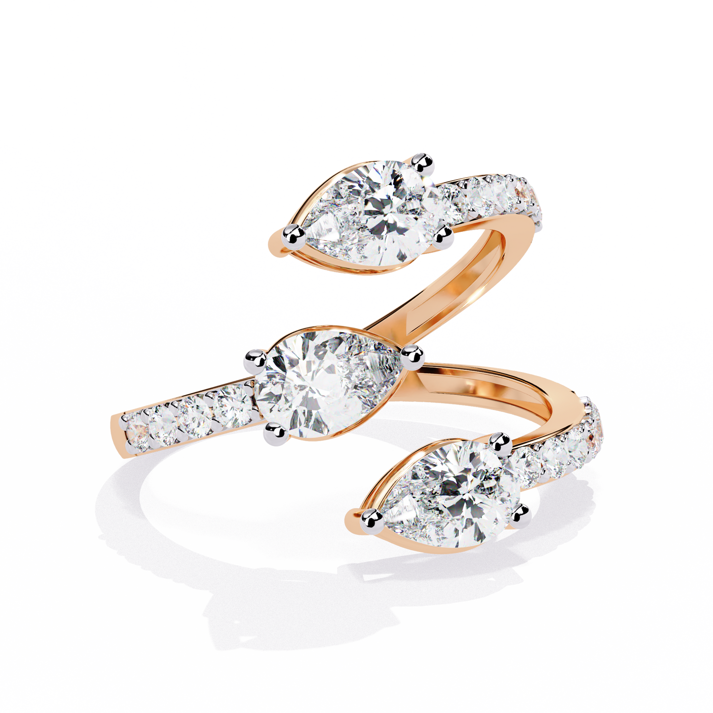 1.34Ct Pear And Round Cut Diamond Bypass Stunning Vintage Inspired Elegant Open Ring Gift For Women's