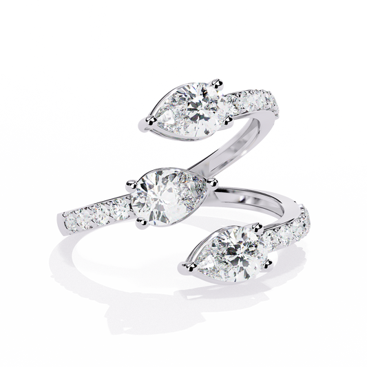 1.34Ct Pear And Round Cut Diamond Bypass Stunning Vintage Inspired Elegant Open Ring Gift For Women's