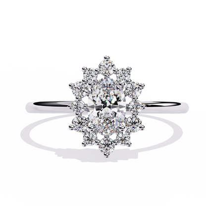 Oval And Round Cut Lab Grown Diamond Halo Solitaire Elegant Sparkling Prong Set Ring Gift For Annivrasry