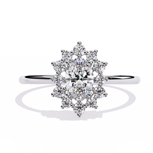 Oval And Round Cut Lab Grown Diamond Halo Solitaire Elegant Sparkling Prong Set Ring Gift For Annivrasry