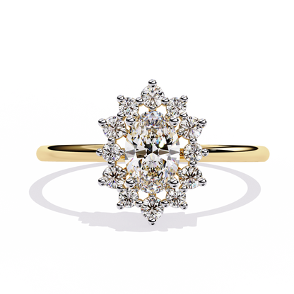 Oval And Round Cut Lab Grown Diamond Halo Solitaire Elegant Sparkling Prong Set Ring Gift For Annivrasry