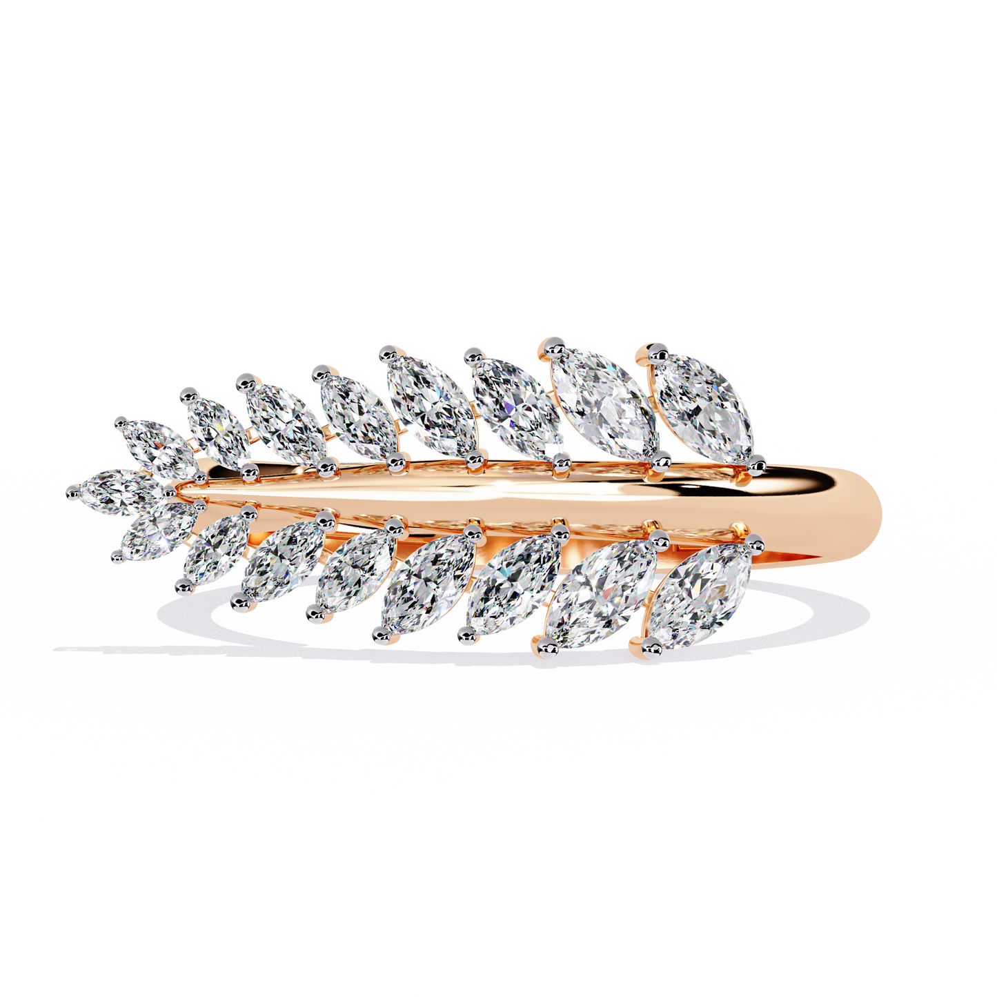 Marquise Cut Lab Grown Diamond Flora Inspired Leaf Olive Shape Antique Classics Statement Stacking Ring