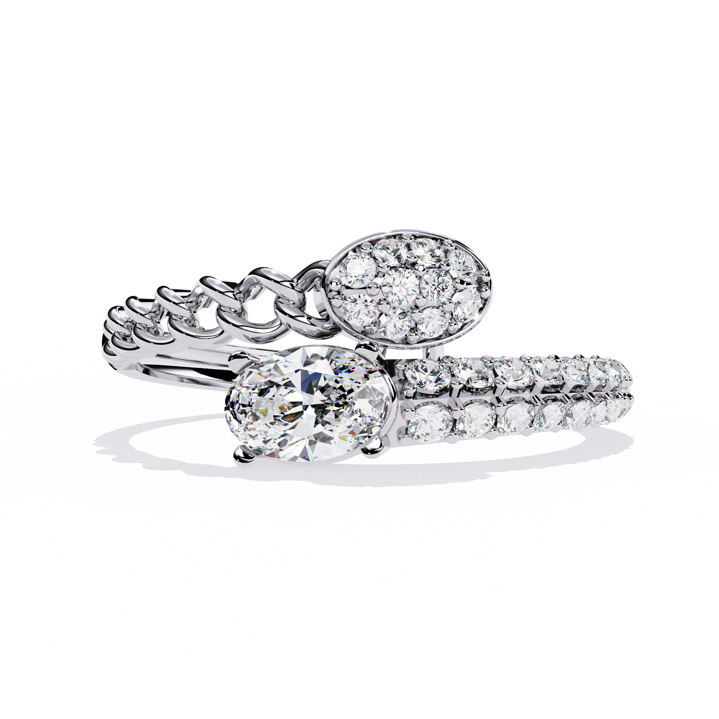 Oval And Round Cut Top Grade Lab Grown Diamond Bypass Elegant Art Deco Toi Moi Unique Engagement Ring