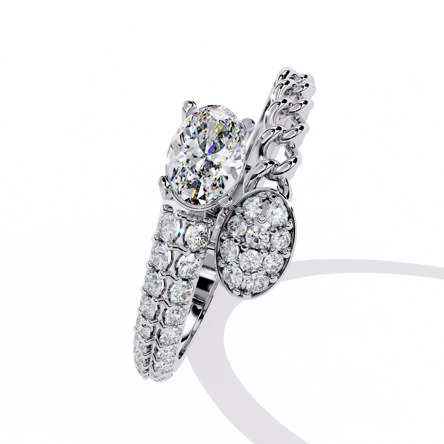 Oval And Round Cut Top Grade Lab Grown Diamond Bypass Elegant Art Deco Toi Moi Unique Engagement Ring