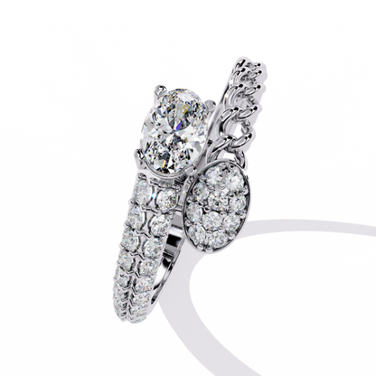 Oval And Round Cut Top Grade Lab Grown Diamond Bypass Elegant Art Deco Toi Moi Unique Engagement Ring