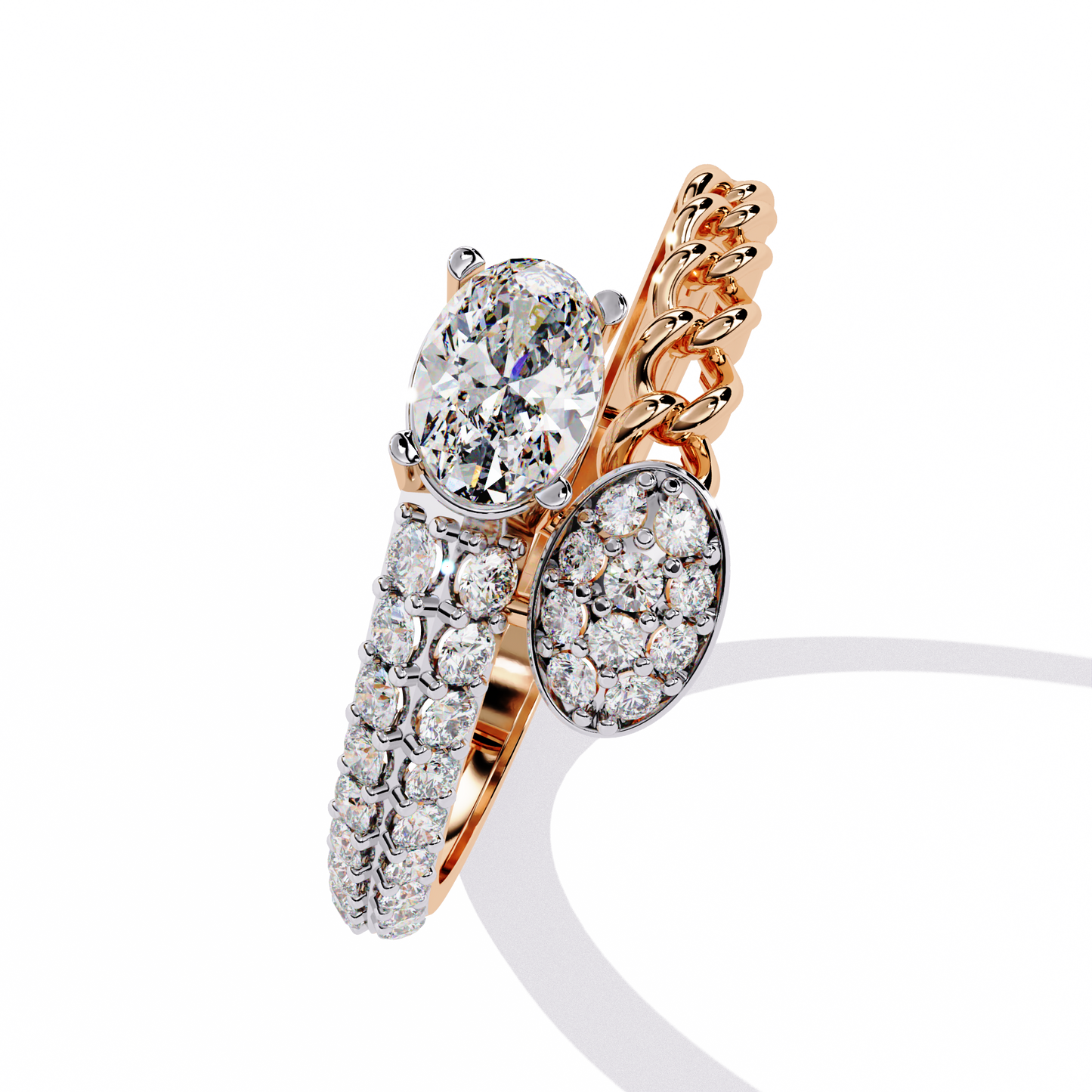 Oval And Round Cut Top Grade Lab Grown Diamond Bypass Elegant Art Deco Toi Moi Unique Engagement Ring