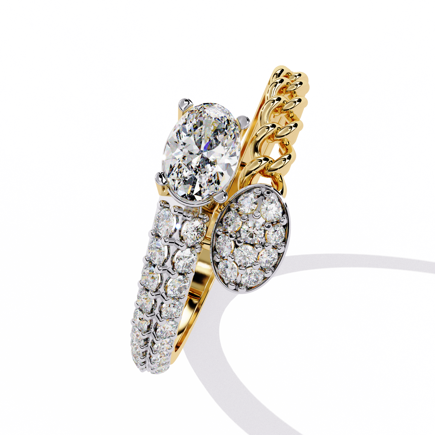 Oval And Round Cut Top Grade Lab Grown Diamond Bypass Elegant Art Deco Toi Moi Unique Engagement Ring