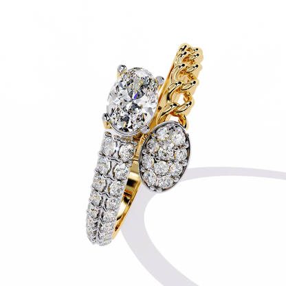Oval And Round Cut Top Grade Lab Grown Diamond Bypass Elegant Art Deco Toi Moi Unique Engagement Ring