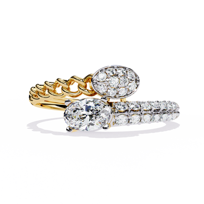 Oval And Round Cut Top Grade Lab Grown Diamond Bypass Elegant Art Deco Toi Moi Unique Engagement Ring