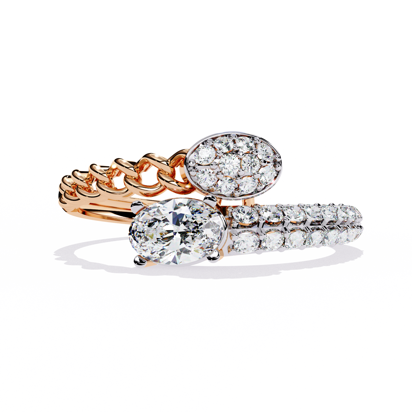 Oval And Round Cut Top Grade Lab Grown Diamond Bypass Elegant Art Deco Toi Moi Unique Engagement Ring