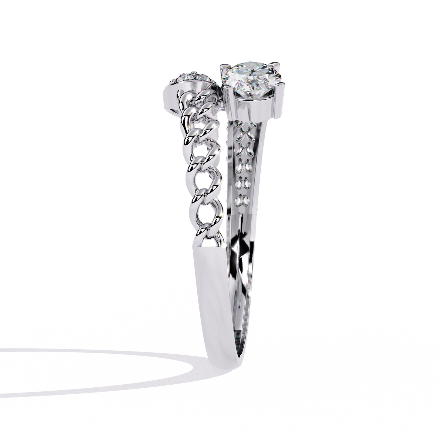 Oval And Round Cut Top Grade Lab Grown Diamond Bypass Elegant Art Deco Toi Moi Unique Engagement Ring