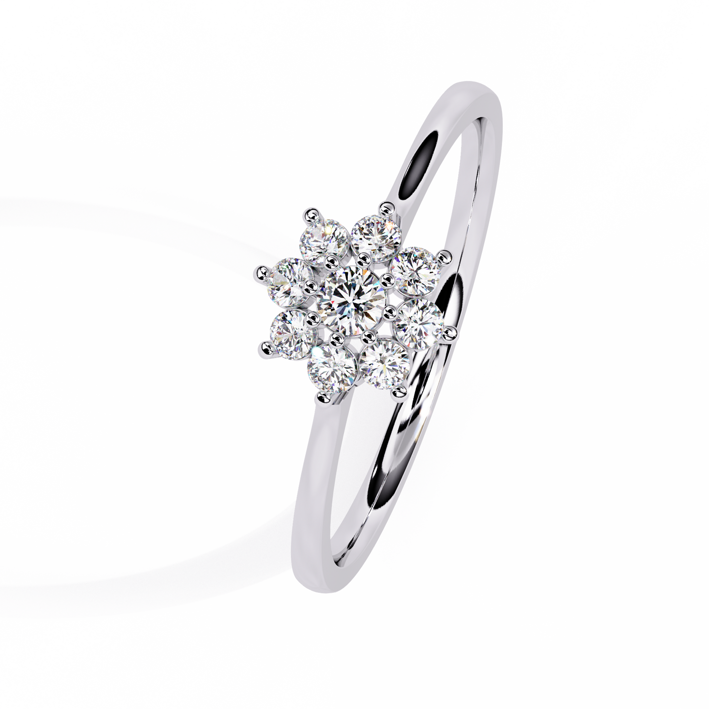 Round Cut Lab Grown Diamond Flower Shape  Halo Style Cluster Prong Set Daily Wear Ring