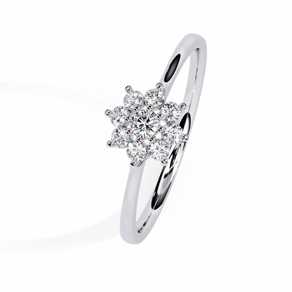 Round Cut Lab Grown Diamond Flower Shape  Halo Style Cluster Prong Set Daily Wear Ring