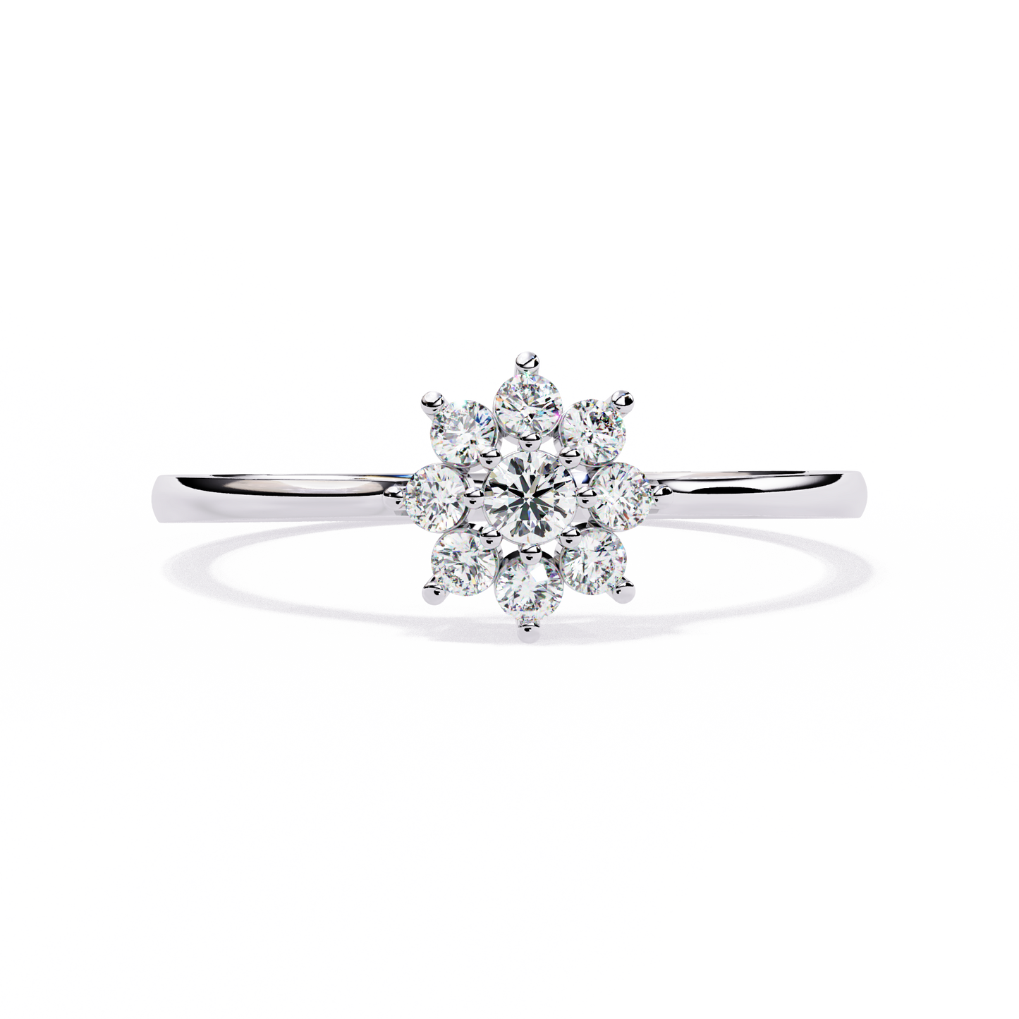 Round Cut Lab Grown Diamond Flower Shape  Halo Style Cluster Prong Set Daily Wear Ring