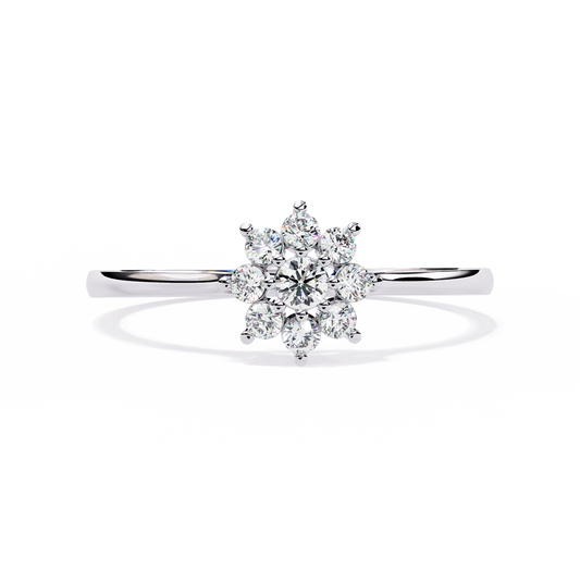 Round Cut Lab Grown Diamond Flower Shape  Halo Style Cluster Prong Set Daily Wear Ring