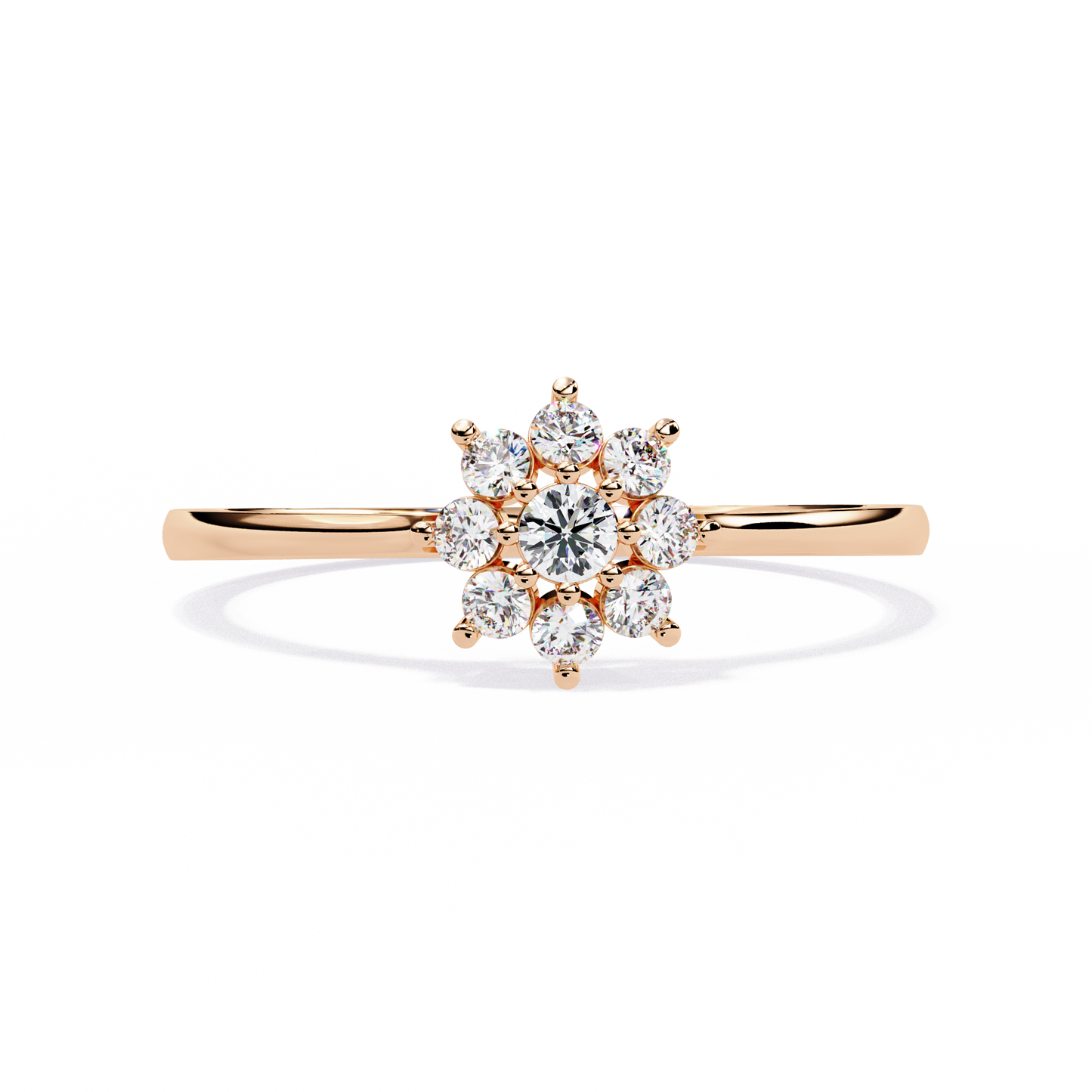 Round Cut Lab Grown Diamond Flower Shape  Halo Style Cluster Prong Set Daily Wear Ring