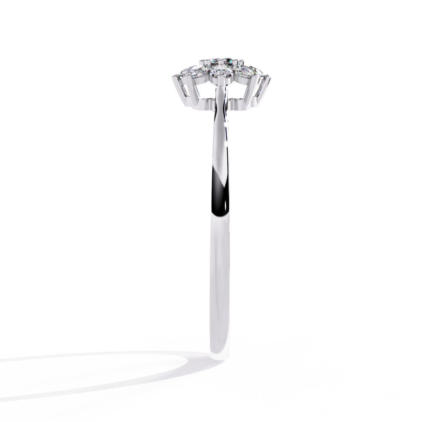 Round Cut Lab Grown Diamond Flower Shape  Halo Style Cluster Prong Set Daily Wear Ring