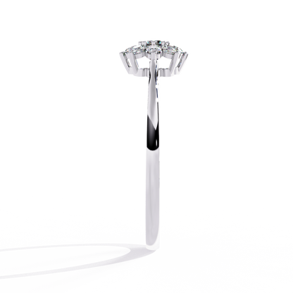 Round Cut Lab Grown Diamond Flower Shape  Halo Style Cluster Prong Set Daily Wear Ring