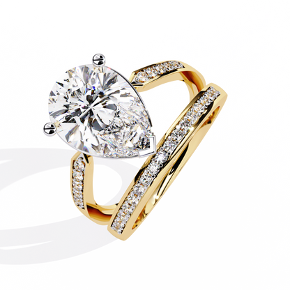 5.78Ct Pear And Round Cut Diamond Antique Vintage 10k Yellow Gold  Elegant Statement Dazzling Ring
