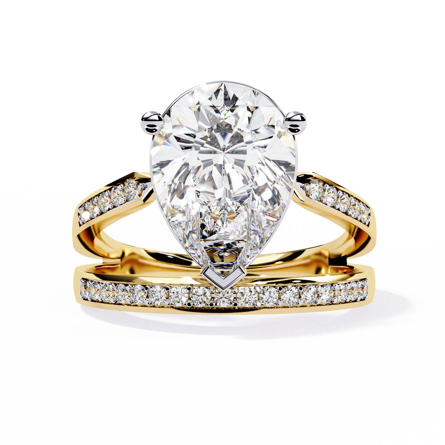 5.78Ct Pear And Round Cut Diamond Antique Vintage 10k Yellow Gold  Elegant Statement Dazzling Ring